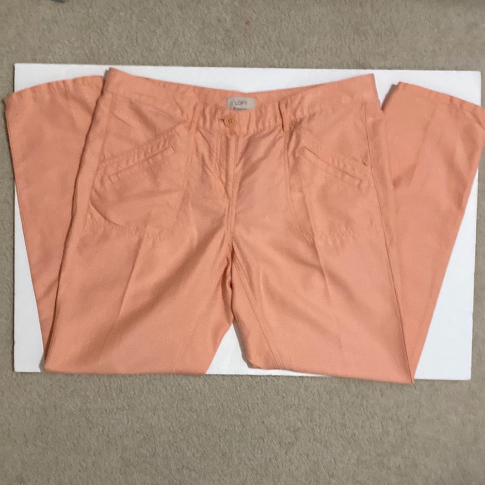 Loft orange color pants size 10. 59% linen 41% cotton. Very comfortable.